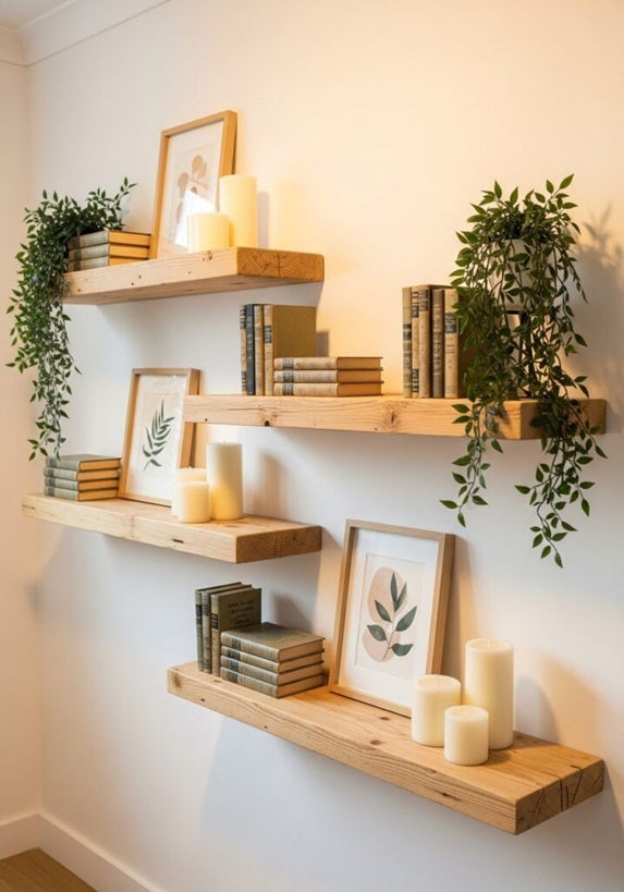 Kaylyn Decor Multi-Tier Wooden Wall Shelf Set of 4 – Vertical Floating Wall Mounted Shelves for Indoor Plants, Books, Photo Frames & Decor | Modern Wall Organizer for Living Room