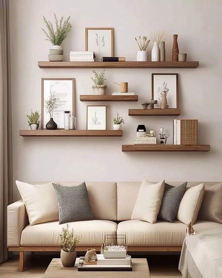 Multi-Tier Wooden Wall Shelf Set of 5 – Vertical Floating Wall Mounted Shelves for Indoor Plants, Books, Photo Frames & Decor | Modern Wall Organizer for Living Room