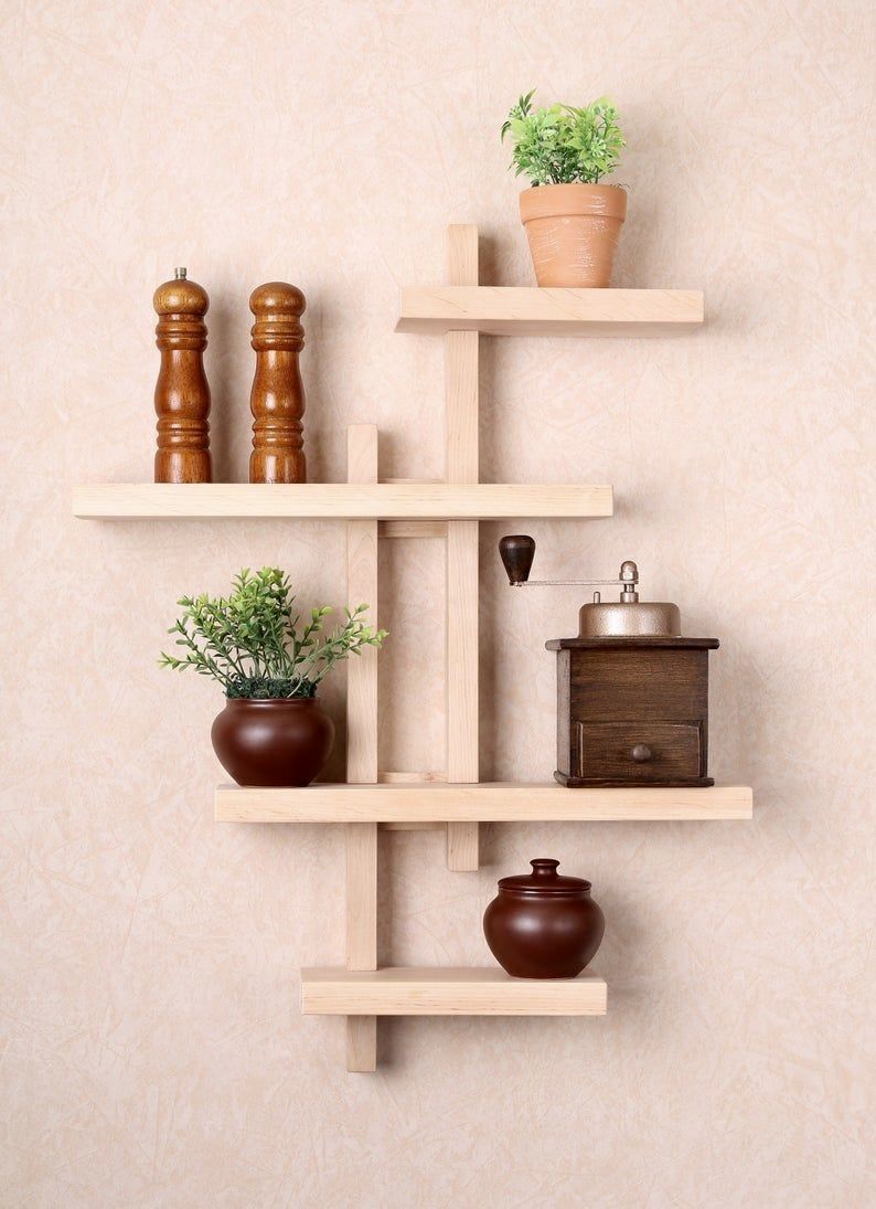 Multi-Tier Wall Shelf – Vertical Floating Wooden Rack for Plants, Books, Photos & Home Decor, Modern Display Stand for Living Room & Bedroom (Pine Brown)