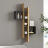 Multi-Tier Wooden Wall Shelf Set of 2 – Vertical Floating Wall Mounted Shelves for Indoor Plants, Books, Photo Frames & Decor | Modern Wall Organizer for Living Room (Black)