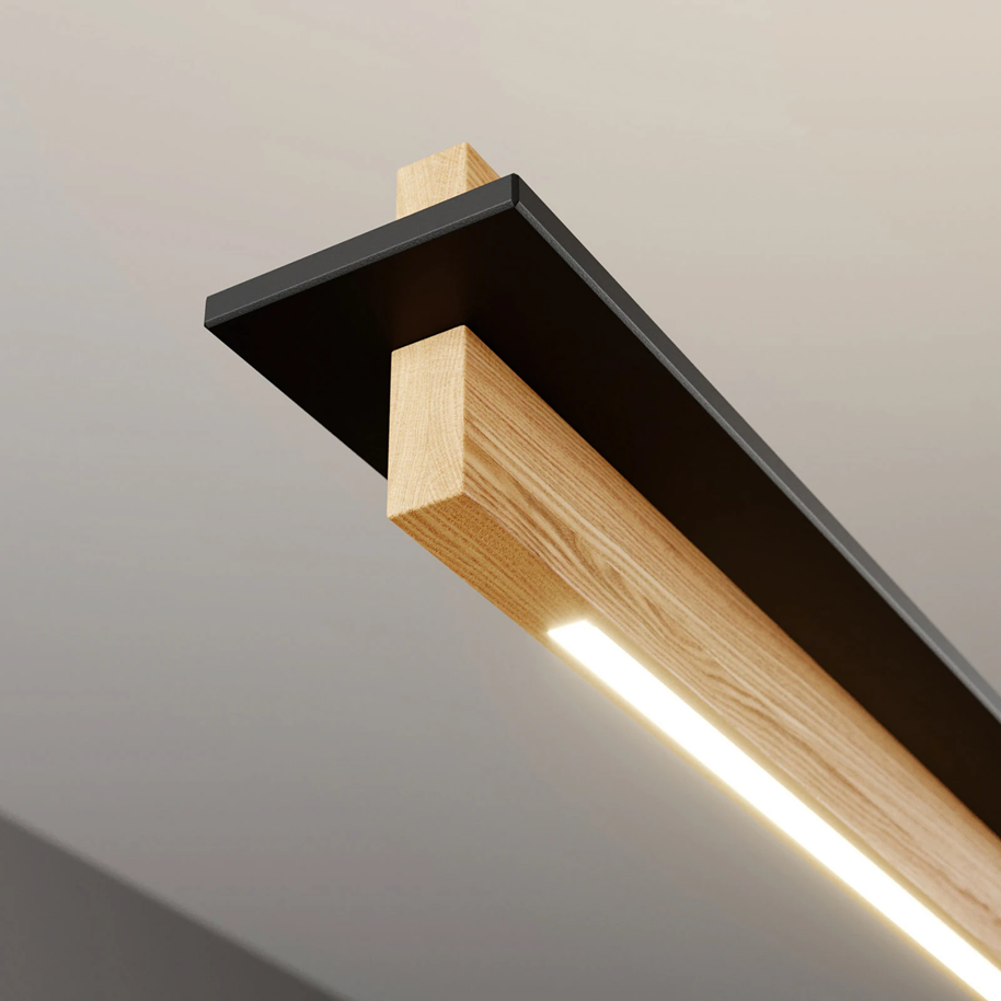Kaylyn Decor Wooden Pendant Light | Slim Ceiling-Suspended Lamp with White Ambience | Natural Pine Wood Hanging Light for Dining Table & Kitchen Island