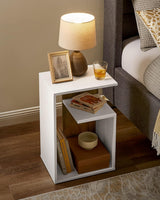 Modern Bedside Table with Open Shelf Storage – Wooden Nightstand for Bedroom | Compact End Table | Small Side Table for Living Room