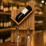 Wall Hanging Wooden Wine Rack – Solid Wood Mini Bar for Home with Bottle Storage & Glass Hanging Space, Walnut Finish