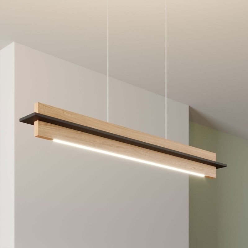 Kaylyn Decor Wooden Pendant Light | Slim Ceiling-Suspended Lamp with White Ambience | Natural Pine Wood Hanging Light for Dining Table & Kitchen Island