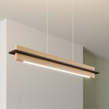 Kaylyn Decor Wooden Pendant Light | Slim Ceiling-Suspended Lamp with White Ambience | Natural Pine Wood Hanging Light for Dining Table & Kitchen Island