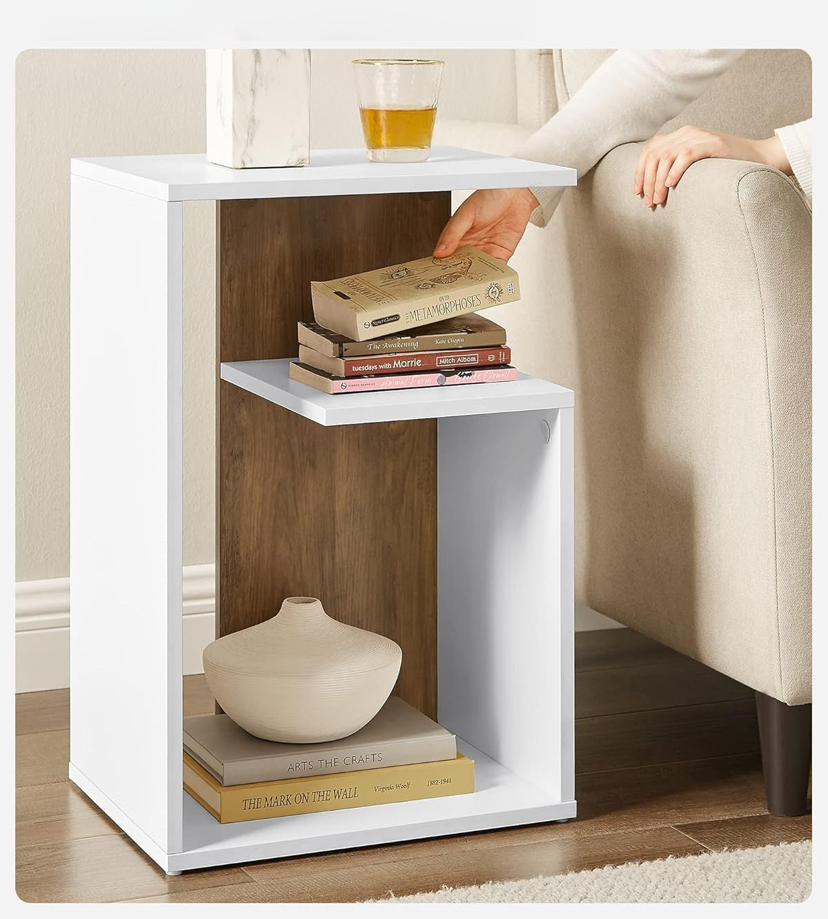 Modern Bedside Table with Open Shelf Storage – Wooden Nightstand for Bedroom | Compact End Table | Small Side Table for Living Room