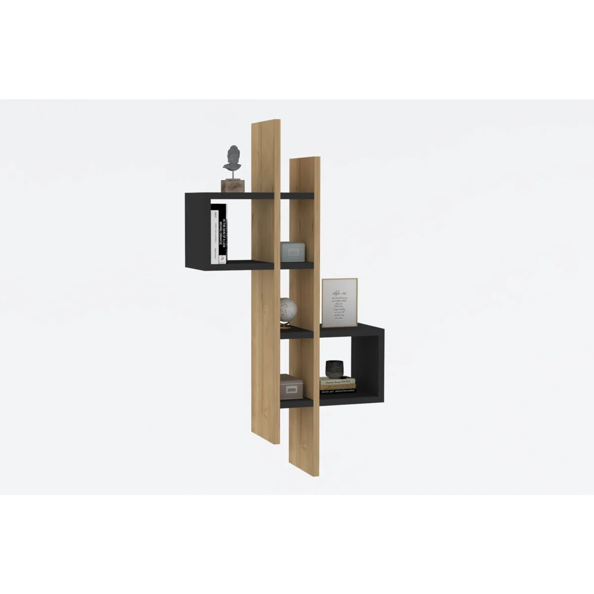 Multi-Tier Wooden Wall Shelf Set of 2 – Vertical Floating Wall Mounted Shelves for Indoor Plants, Books, Photo Frames & Decor | Modern Wall Organizer for Living Room (Black)