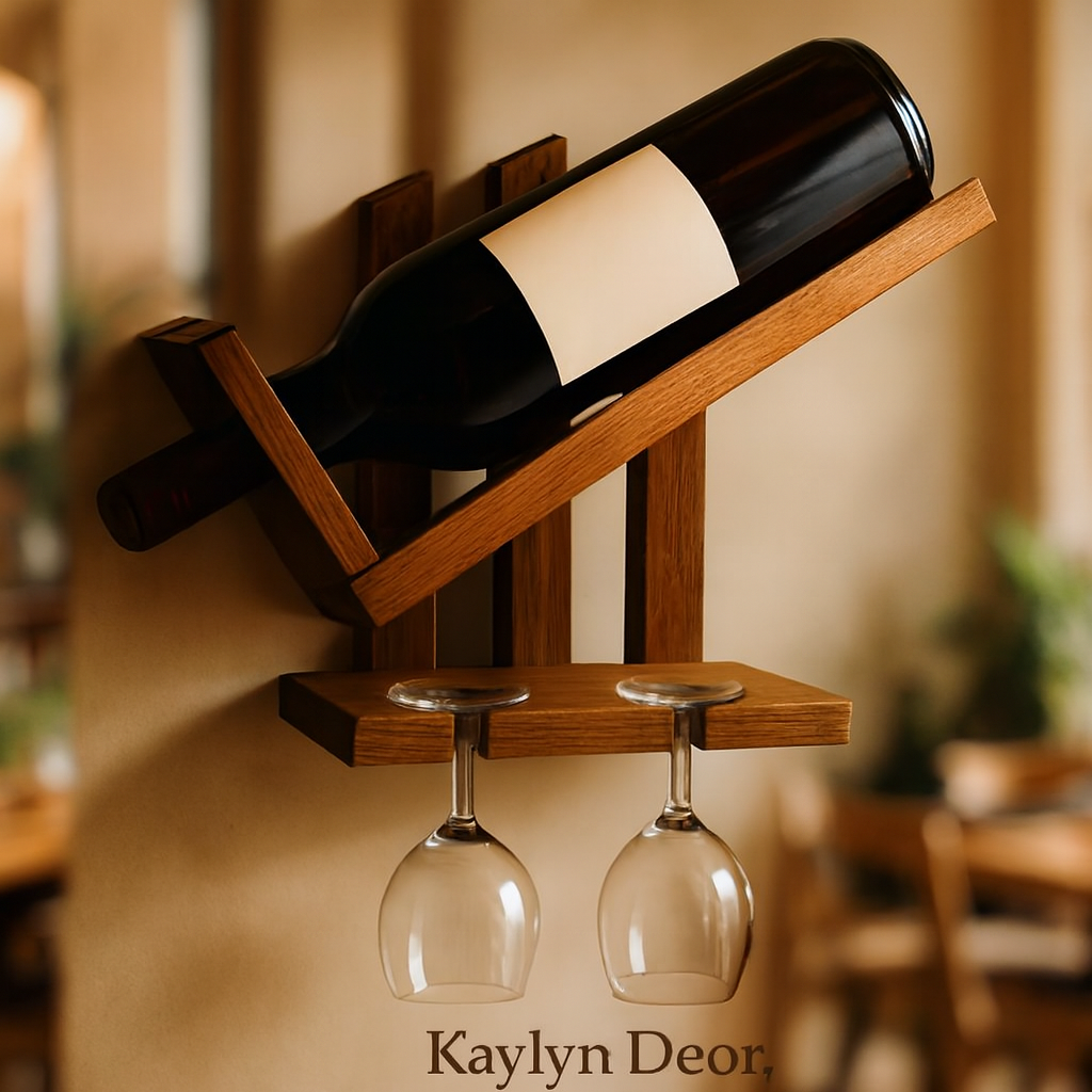 Wall Hanging Wooden Wine Rack – Solid Wood Mini Bar for Home with Bottle Storage & Glass Hanging Space, Walnut Finish