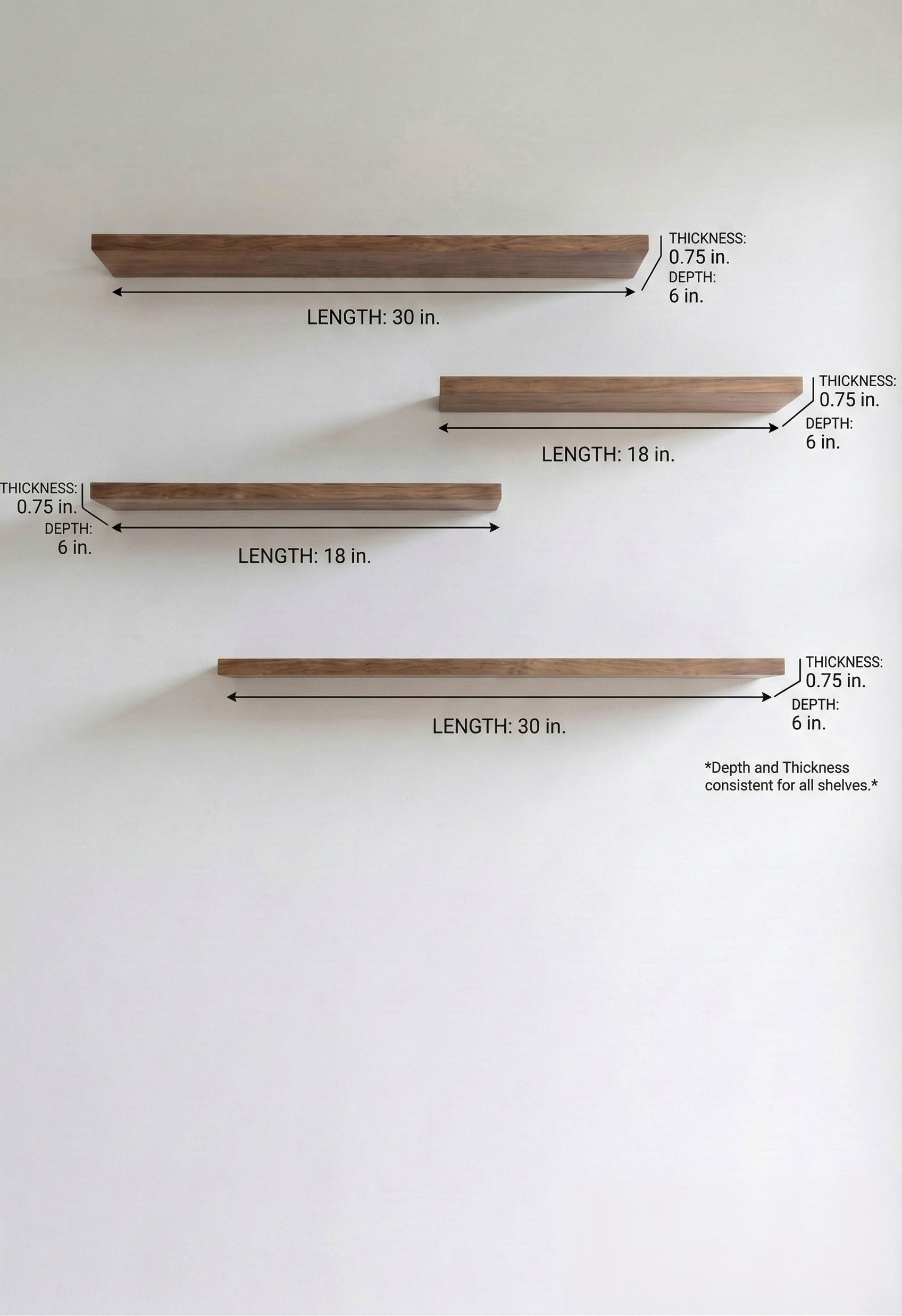 Rustic Floating Wall Shelves – Wall Mounted Ledge Shelf for Bathroom, Bedroom, Living Room, Kitchen & Home Decor