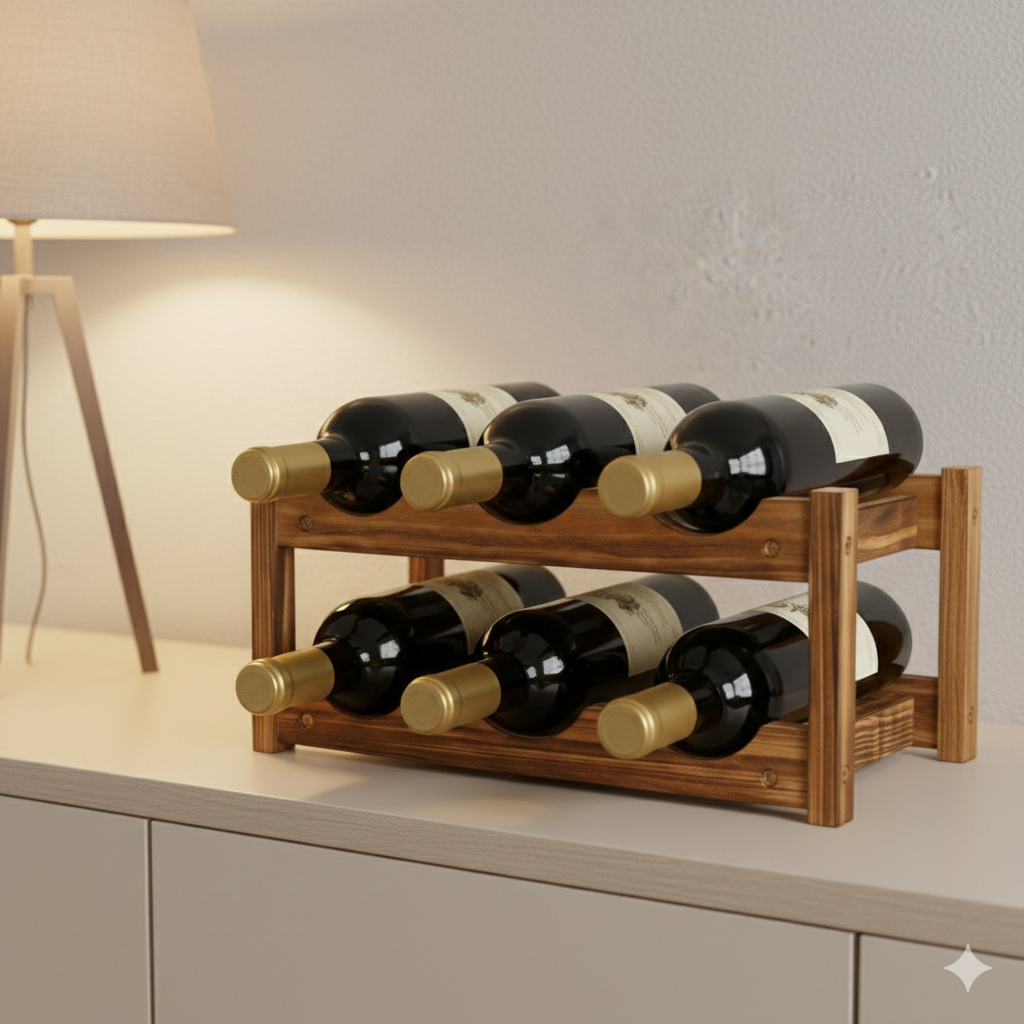 Wall-Mounted Wine Rack with Glass Holder – Rustic Wooden Shelf for Bottles & Stemware, Perfect for Kitchen, Bar, Dining Room, or Home Bar Decor