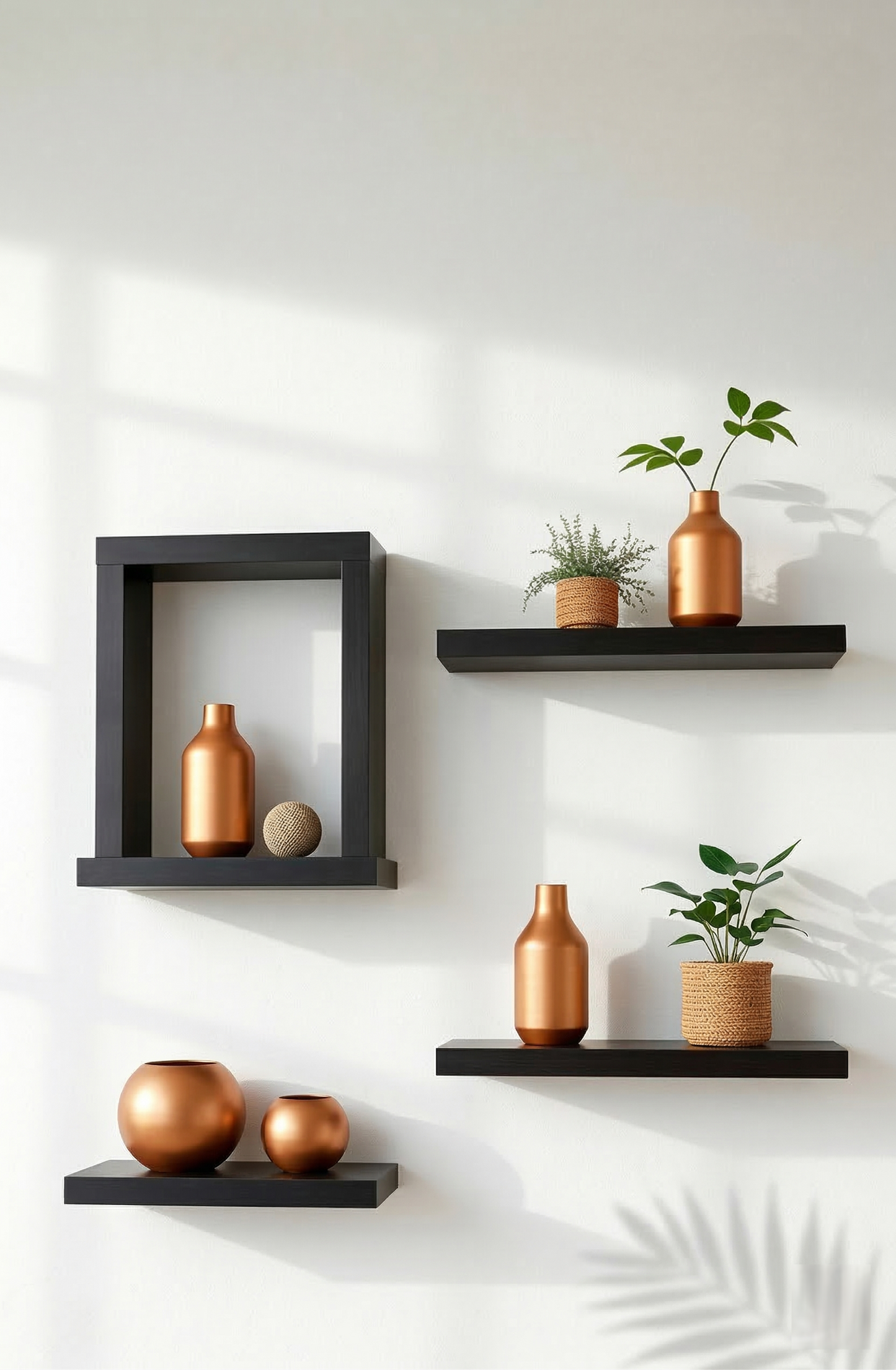 Multi-Tier Wall Shelf – Vertical Floating Wooden Rack for Plants, Books, Photos & Home Decor, Modern Display Stand for Living Room & Bedroom (Black)
