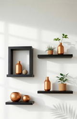 Multi-Tier Wall Shelf – Vertical Floating Wooden Rack for Plants, Books, Photos & Home Decor, Modern Display Stand for Living Room & Bedroom (Black)