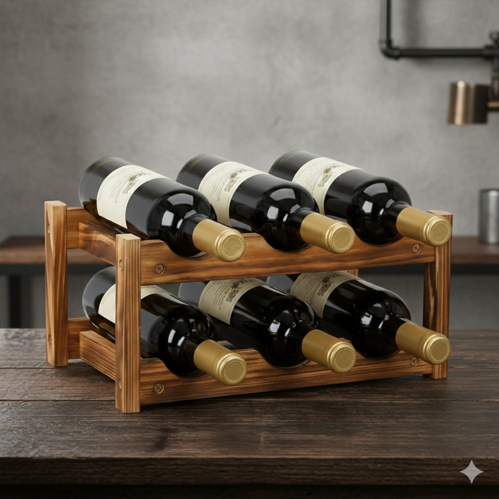 Wall-Mounted Wine Rack with Glass Holder – Rustic Wooden Shelf for Bottles & Stemware, Perfect for Kitchen, Bar, Dining Room, or Home Bar Decor