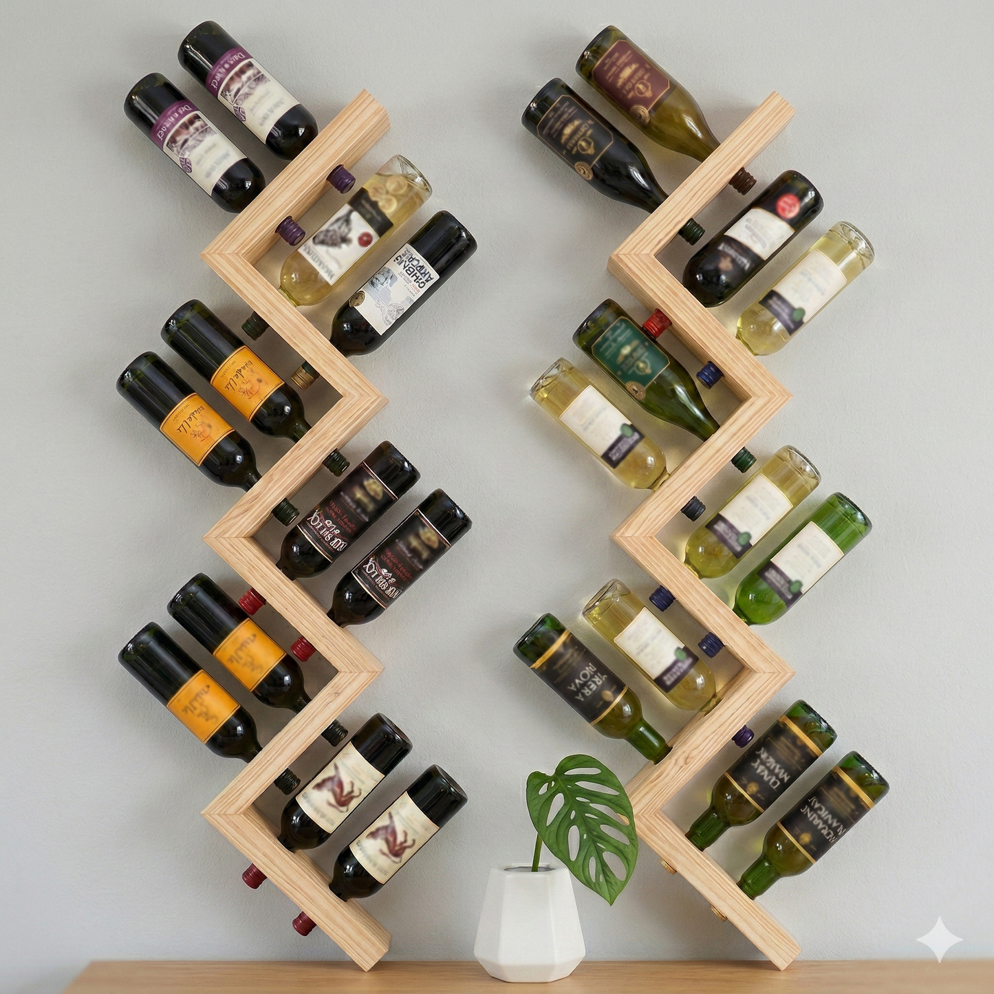 Kaylyn Decor Wall Hanging Wooden Wine Rack – Solid Wood Mini Bar for Home with Bottle Storage & Glass Hanging Space