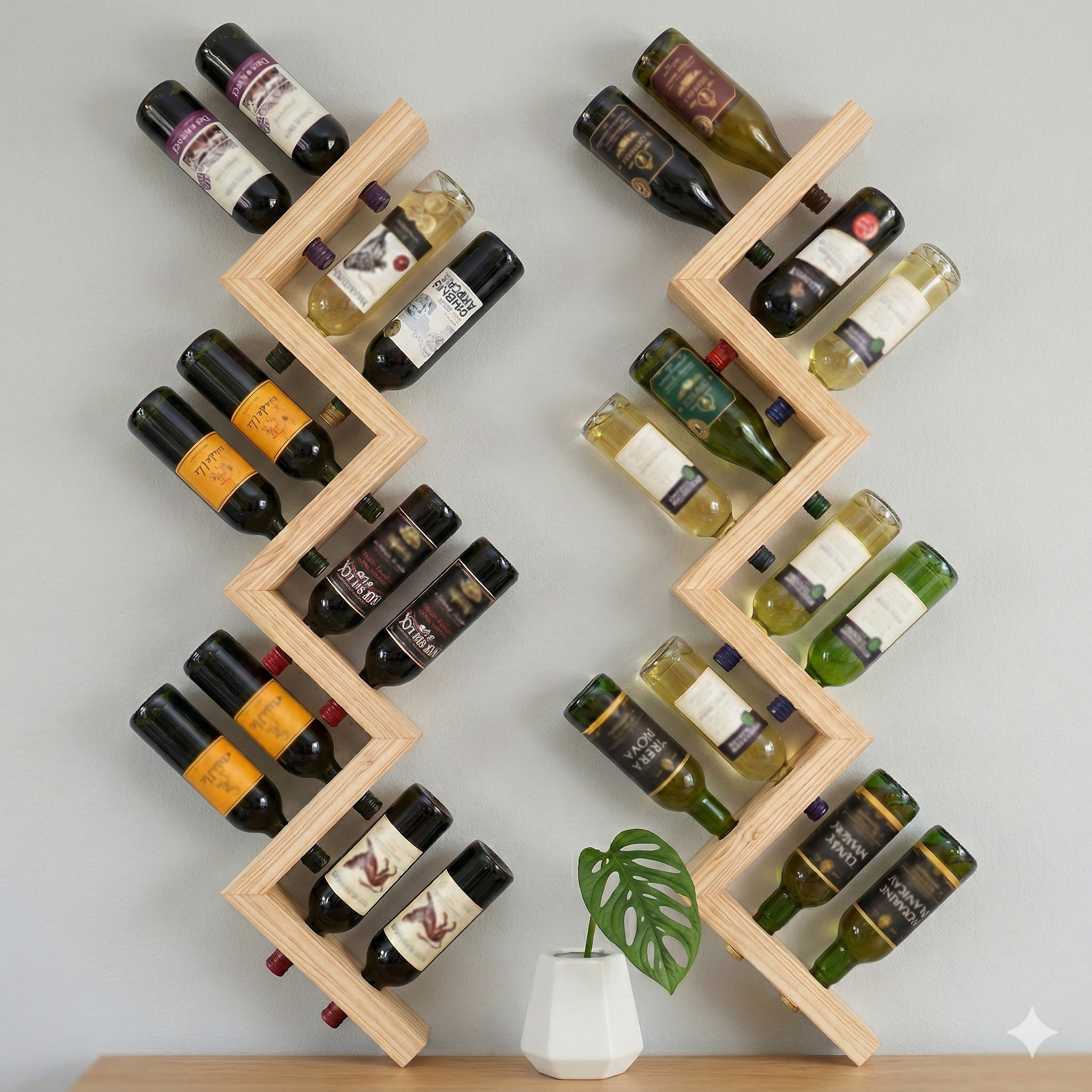 Kaylyn Decor Wall Hanging Wooden Wine Rack – Solid Wood Mini Bar for Home with Bottle Storage & Glass Hanging Space