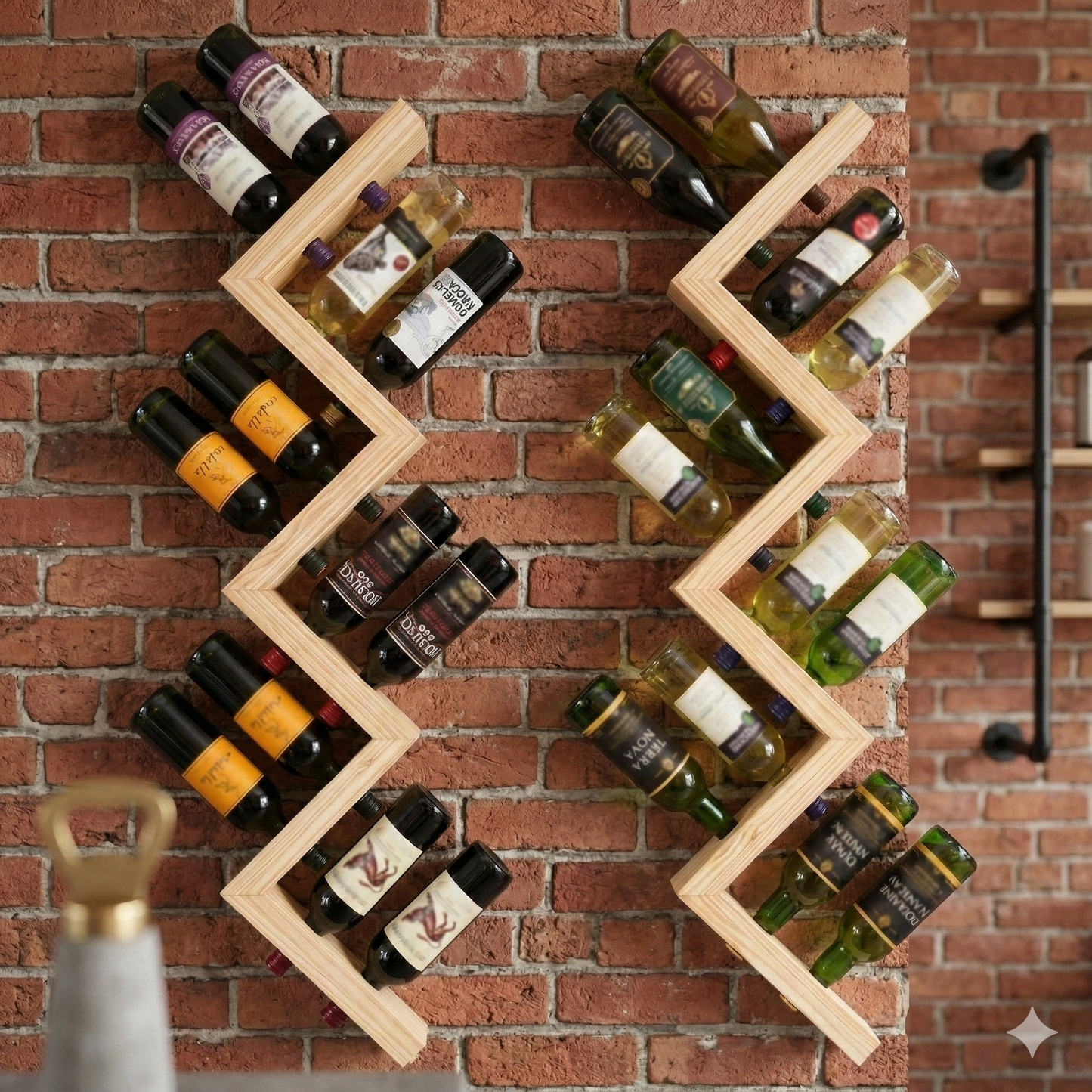 Kaylyn Decor Wall Hanging Wooden Wine Rack – Solid Wood Mini Bar for Home with Bottle Storage & Glass Hanging Space
