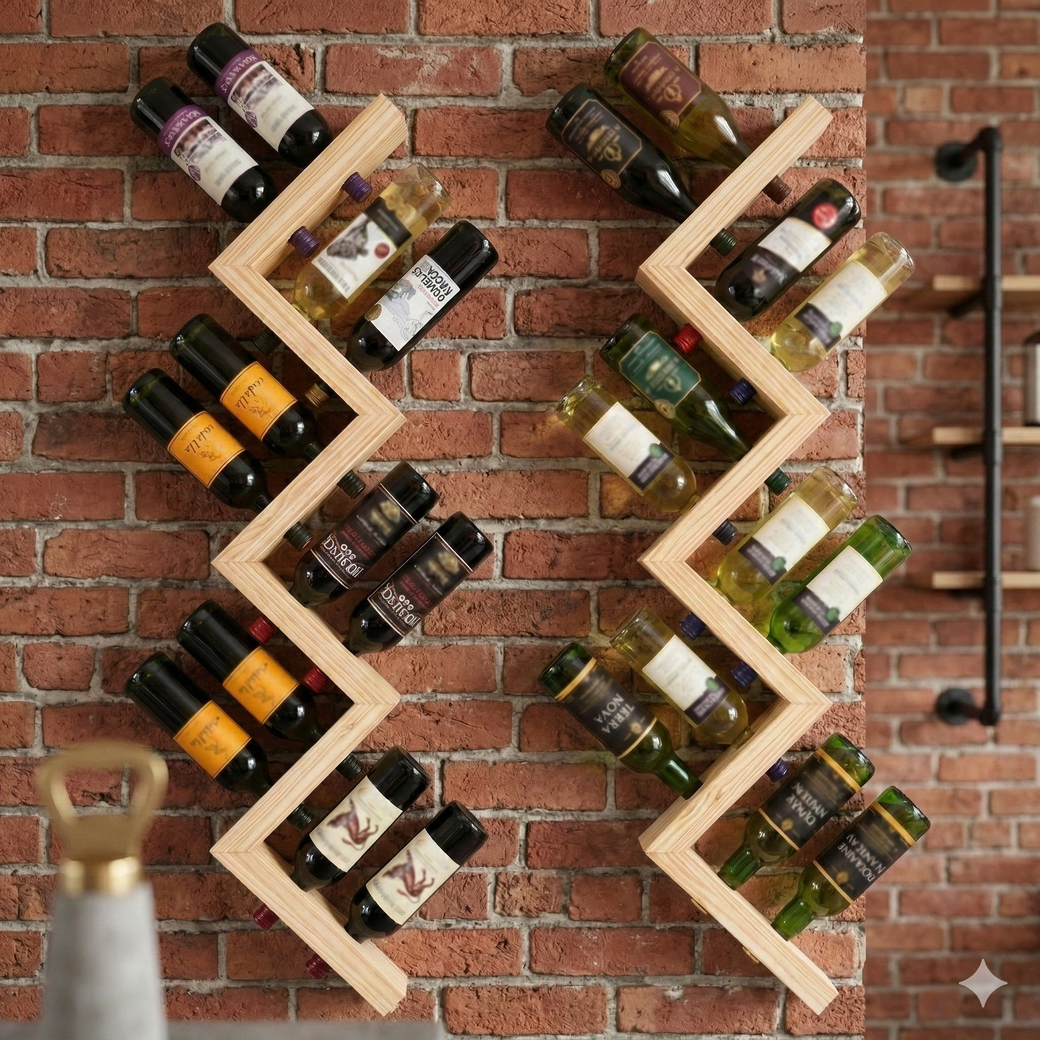 Kaylyn Decor Wall Hanging Wooden Wine Rack – Solid Wood Mini Bar for Home with Bottle Storage & Glass Hanging Space