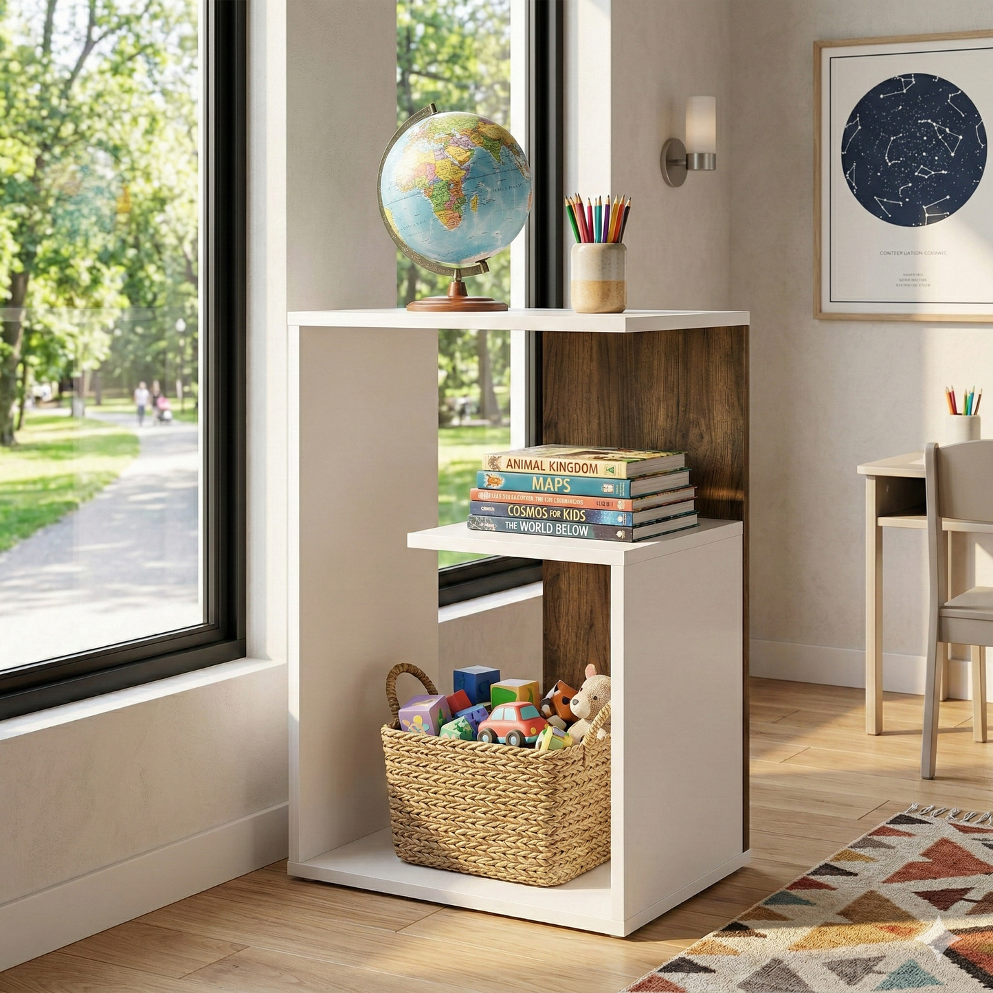 Modern Bedside Table with Open Shelf Storage – Wooden Nightstand for Bedroom | Compact End Table | Small Side Table for Living Room