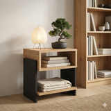 Modern Bedside Table with Open Shelf Storage – Wooden Nightstand for Bedroom | Compact End Table | Small Side Table for Living Room (Black & Brown)
