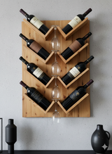 Wall-Mounted Wine Rack with Glass Holder – Rustic Wooden Shelf for Bottles & Stemware, Perfect for Kitchen, Bar, Dining Room, or Home Bar Decor