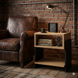 Modern Bedside Table with Open Shelf Storage – Wooden Nightstand for Bedroom | Compact End Table | Small Side Table for Living Room (Black & Brown)