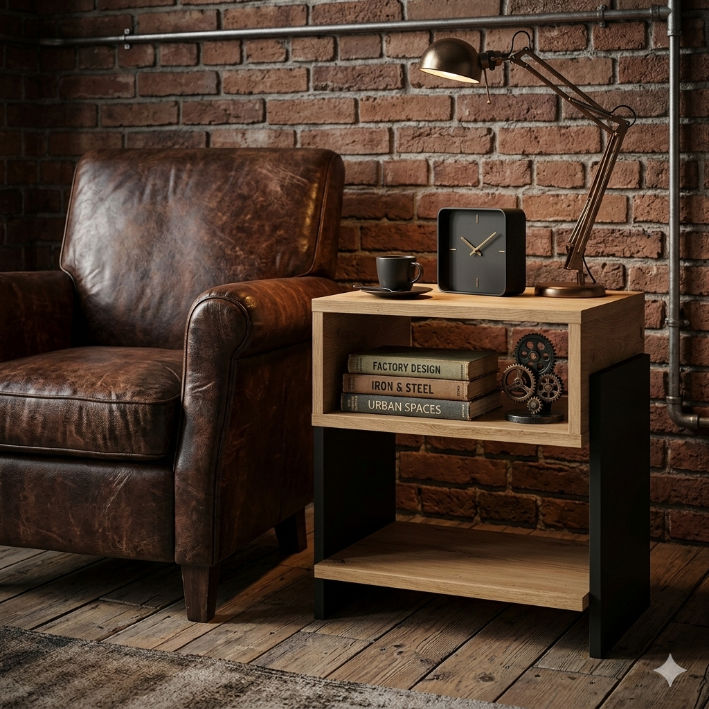 Modern Bedside Table with Open Shelf Storage – Wooden Nightstand for Bedroom | Compact End Table | Small Side Table for Living Room (Black & Brown)