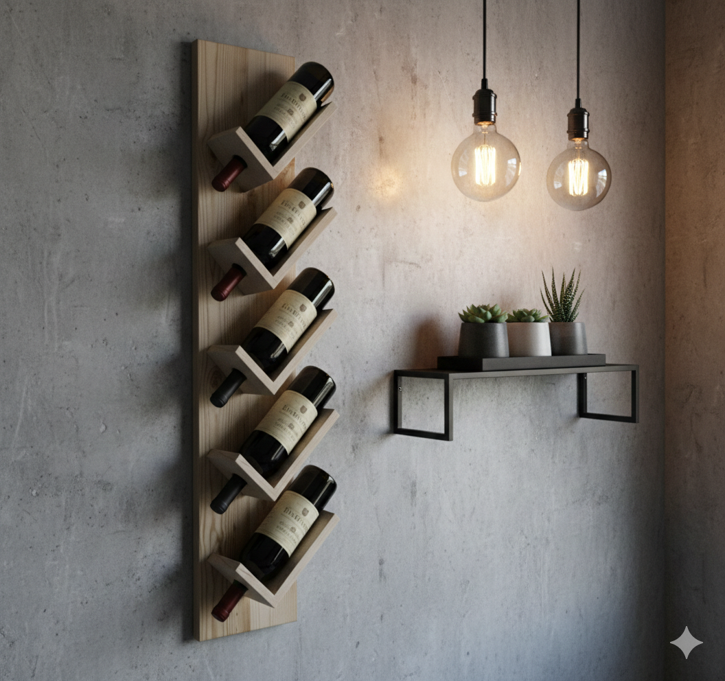Wall-Mounted Wine Rack with Glass Holder – Rustic Wooden Shelf for Bottles & Stemware, Perfect for Kitchen, Bar, Dining Room, or Home Bar Decor