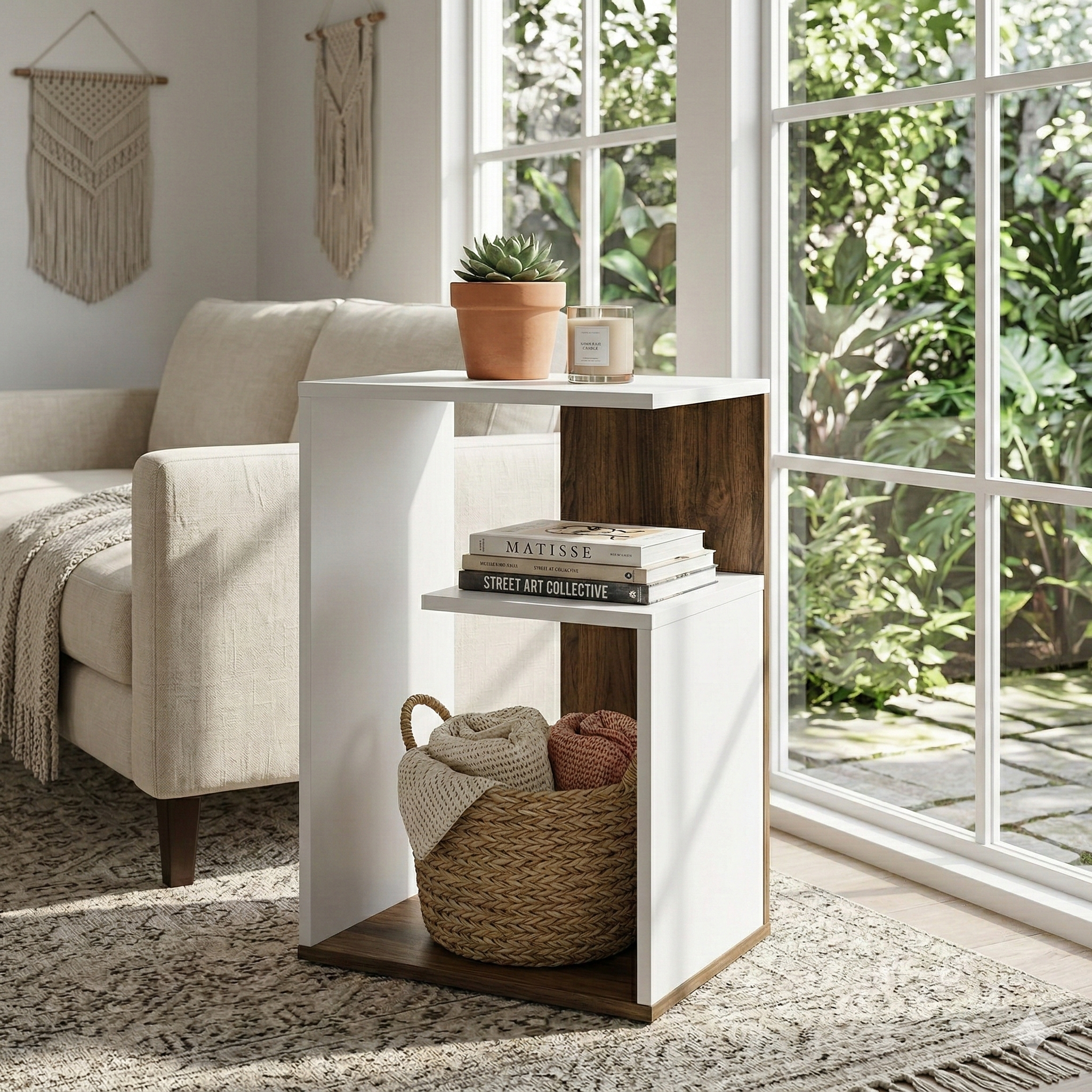 Modern Bedside Table with Open Shelf Storage – Wooden Nightstand for Bedroom | Compact End Table | Small Side Table for Living Room
