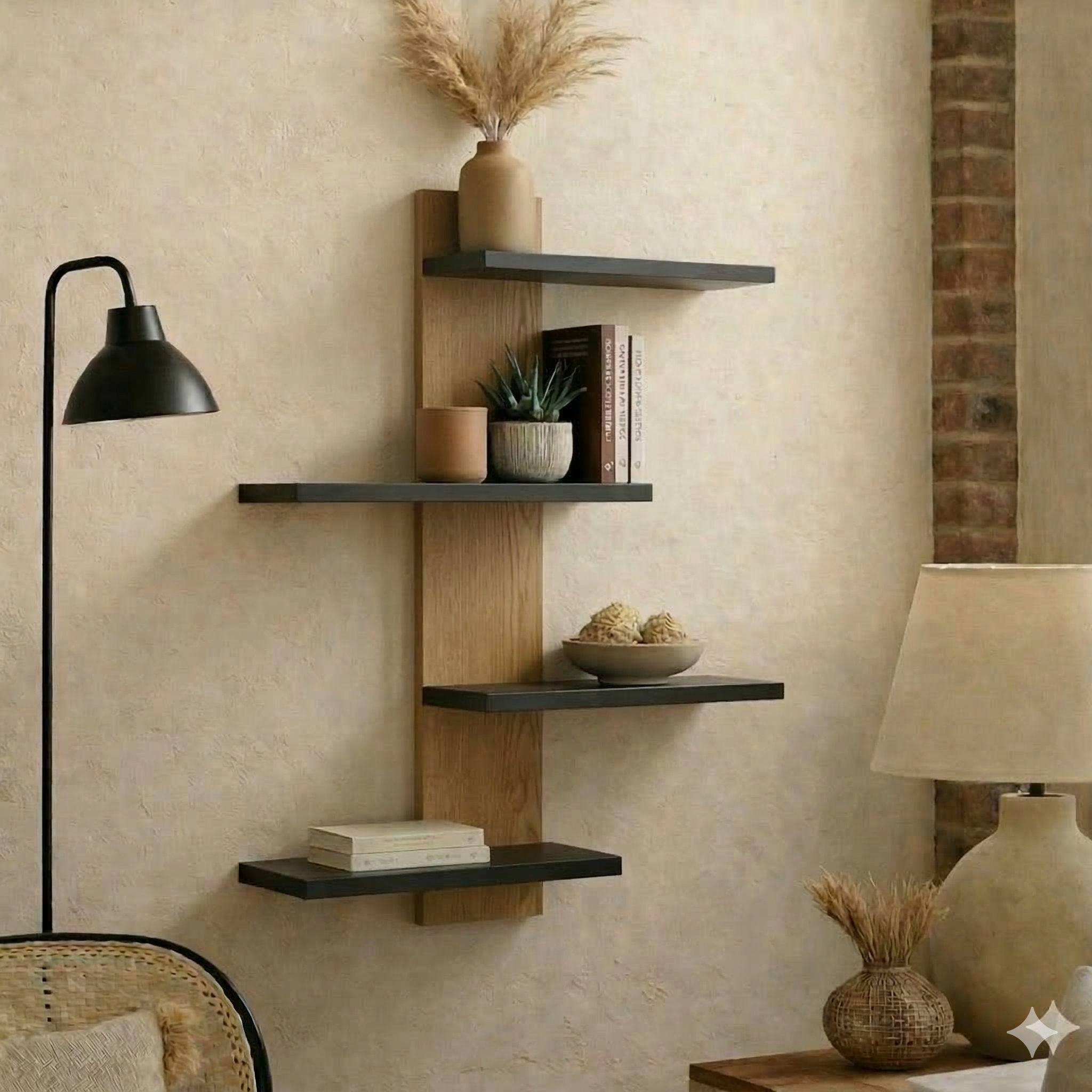 Kaylyn Decor Multi-Tier Wall Shelf – Vertical Floating Wooden Rack for Plants, Books, Photos & Home Decor, Modern Display Stand for Living Room & Bedroom (Brown & Black)