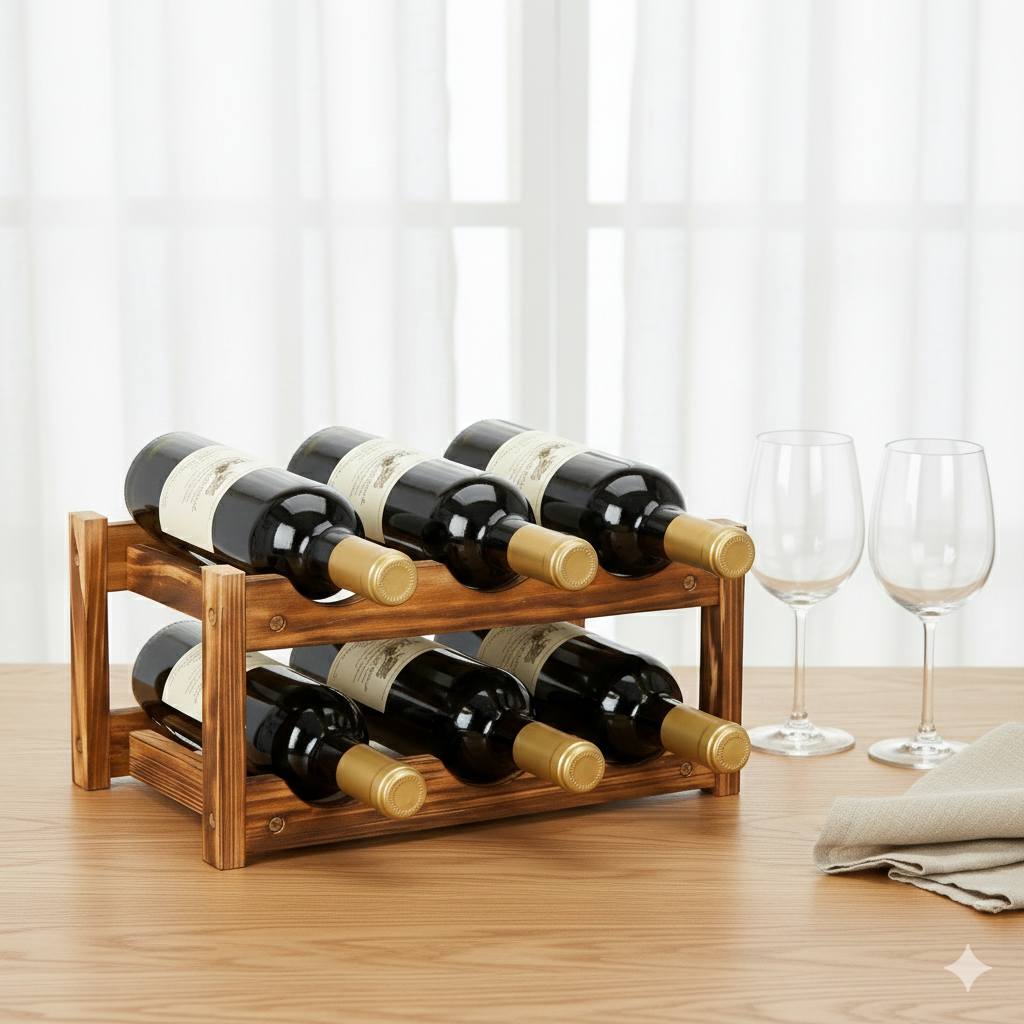 Wall-Mounted Wine Rack with Glass Holder – Rustic Wooden Shelf for Bottles & Stemware, Perfect for Kitchen, Bar, Dining Room, or Home Bar Decor