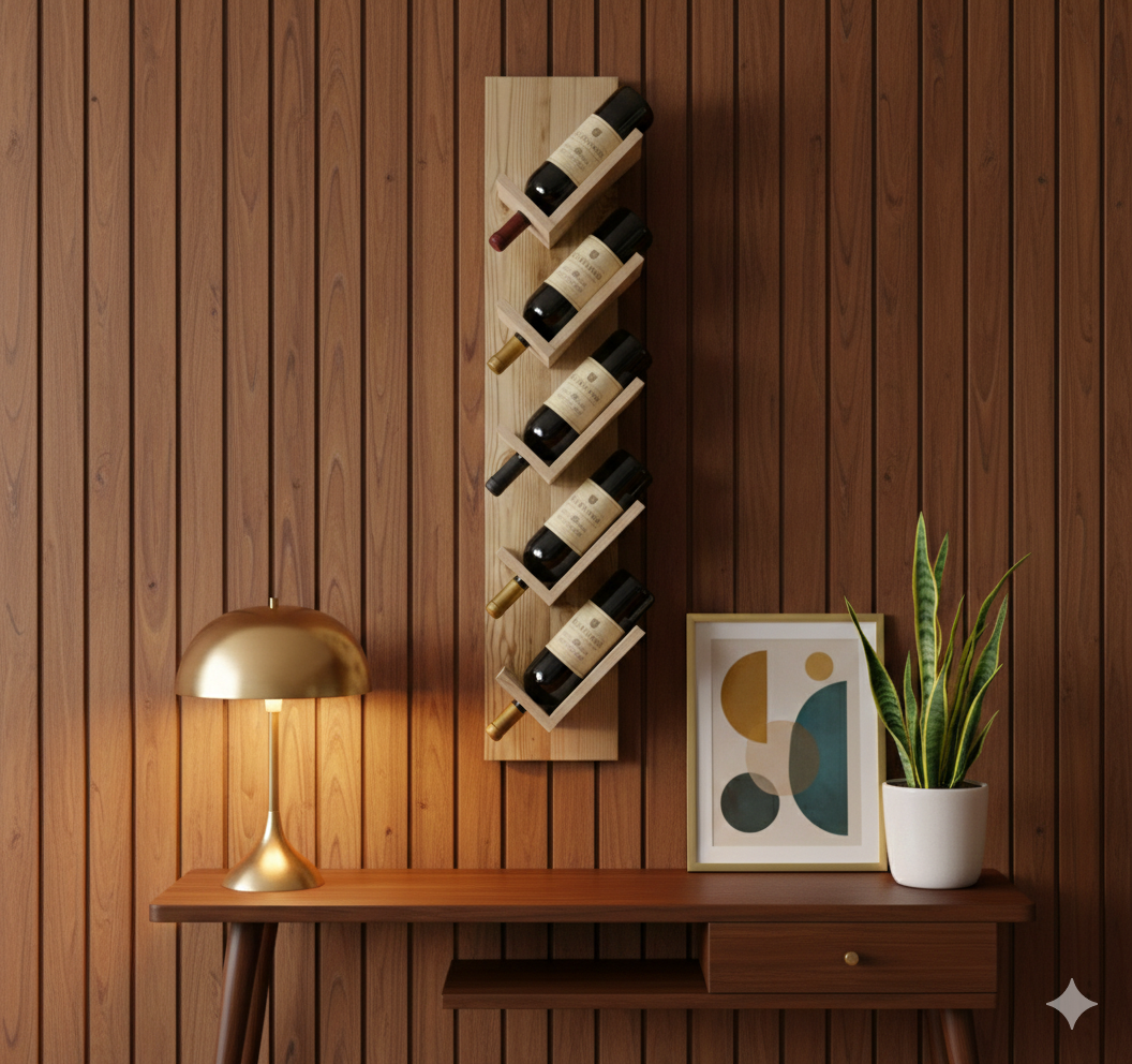 Wall-Mounted Wine Rack with Glass Holder – Rustic Wooden Shelf for Bottles & Stemware, Perfect for Kitchen, Bar, Dining Room, or Home Bar Decor