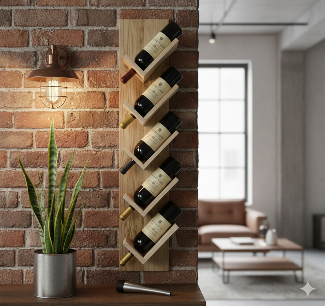 Wall-Mounted Wine Rack with Glass Holder – Rustic Wooden Shelf for Bottles & Stemware, Perfect for Kitchen, Bar, Dining Room, or Home Bar Decor