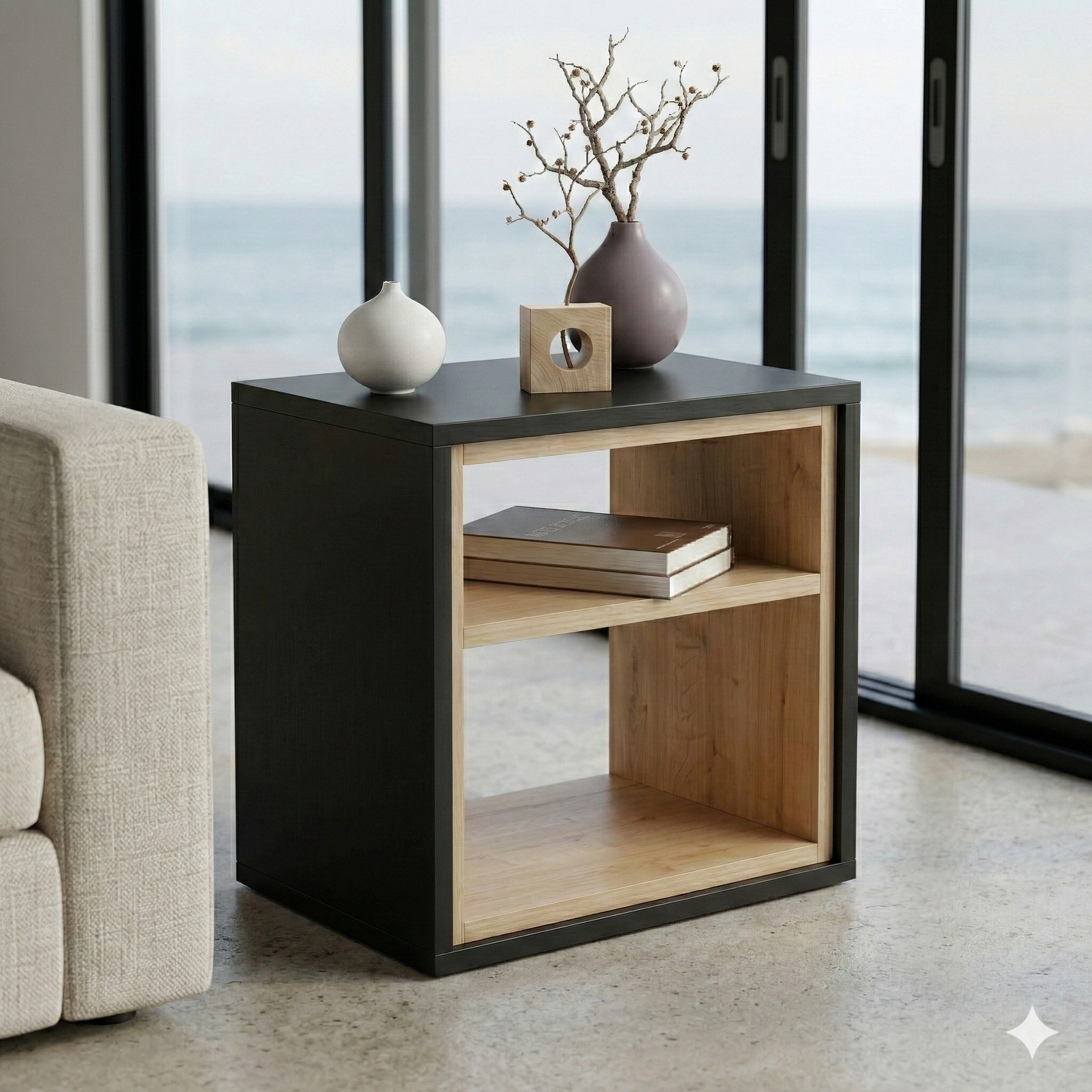 Modern Bedside Table with Open Shelf Storage – Wooden Nightstand for Bedroom | Compact End Table | Small Side Table for Living Room