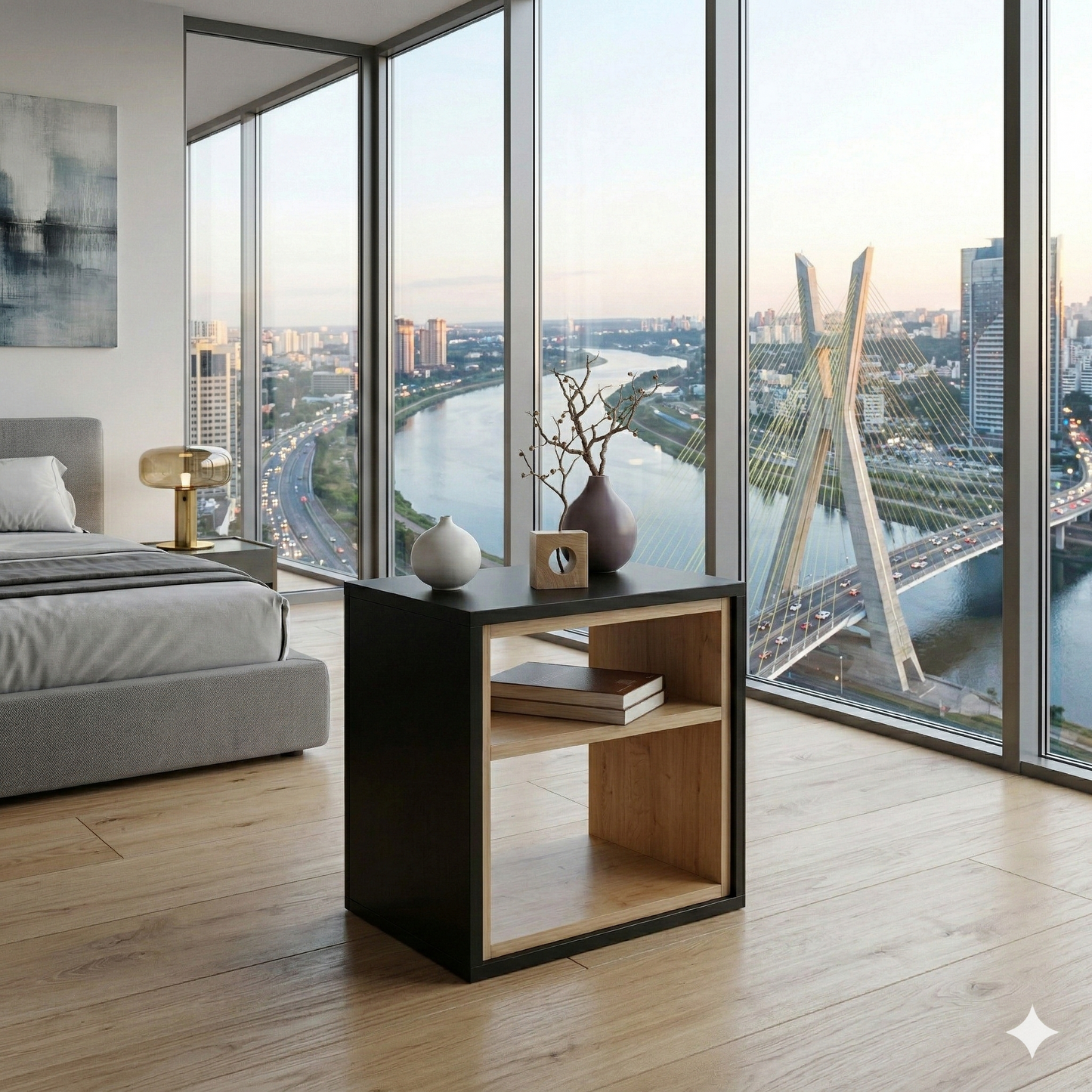 Modern Bedside Table with Open Shelf Storage – Wooden Nightstand for Bedroom | Compact End Table | Small Side Table for Living Room
