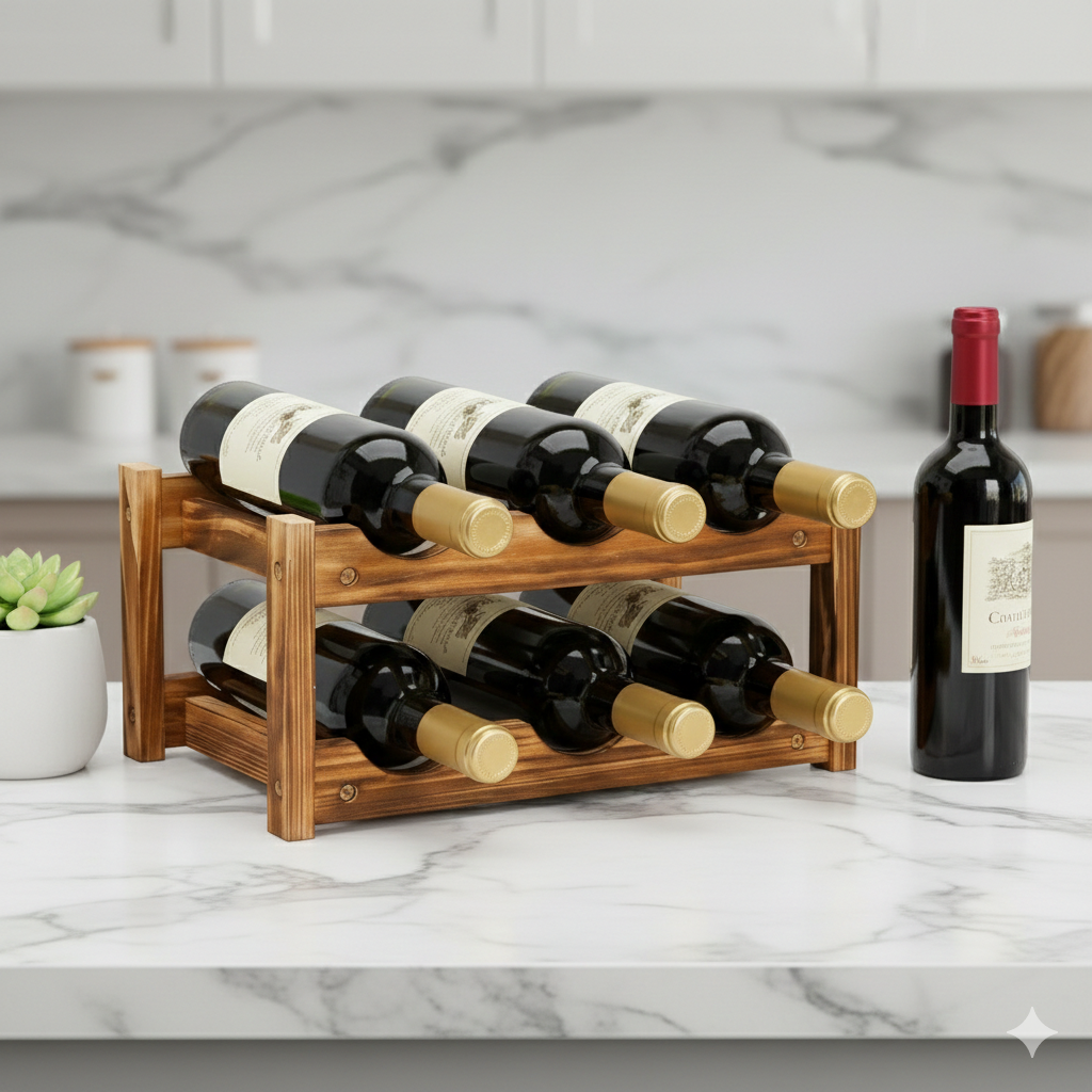 Wall-Mounted Wine Rack with Glass Holder – Rustic Wooden Shelf for Bottles & Stemware, Perfect for Kitchen, Bar, Dining Room, or Home Bar Decor
