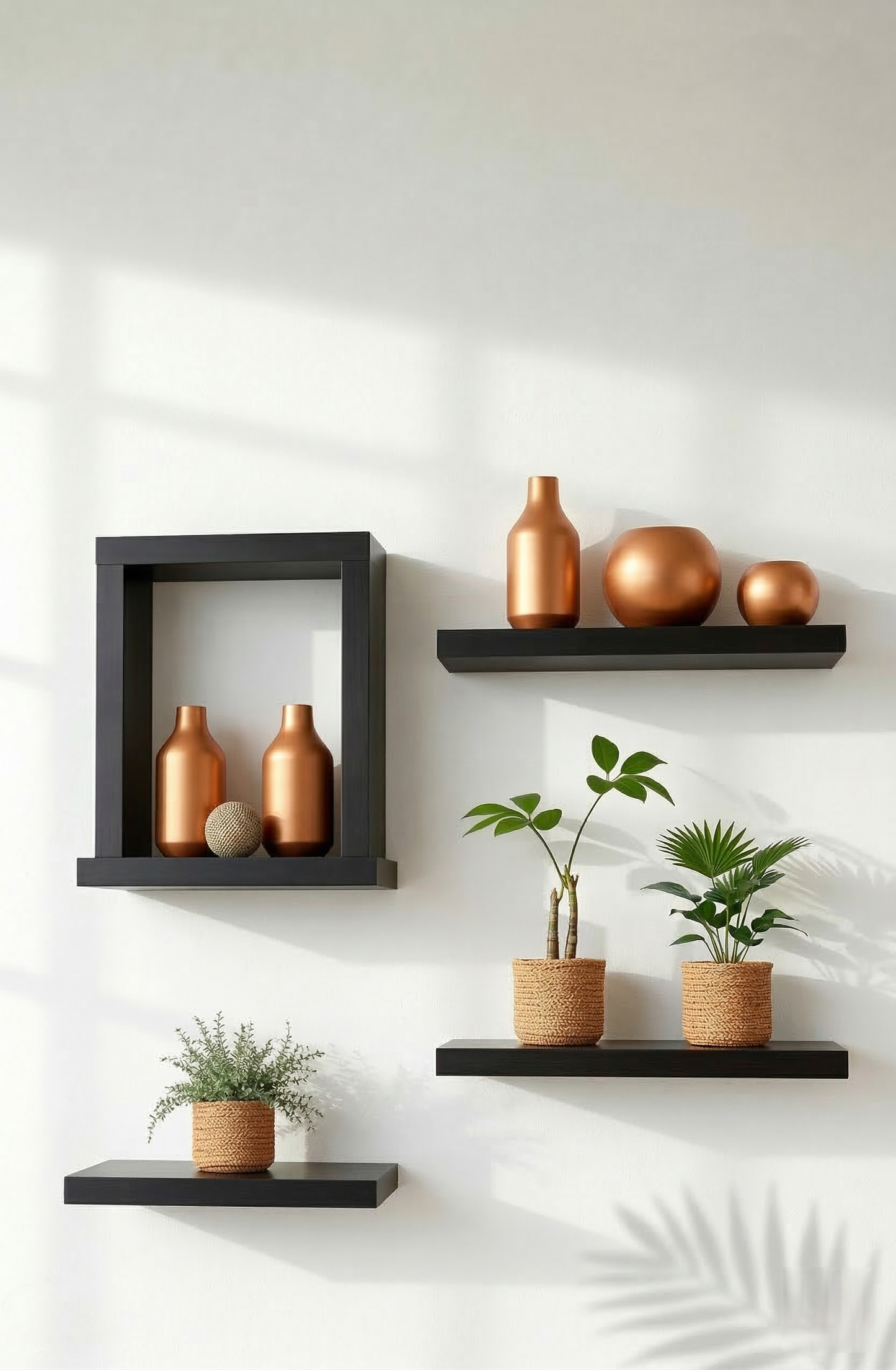 Multi-Tier Wall Shelf – Vertical Floating Wooden Rack for Plants, Books, Photos & Home Decor, Modern Display Stand for Living Room & Bedroom (Black)