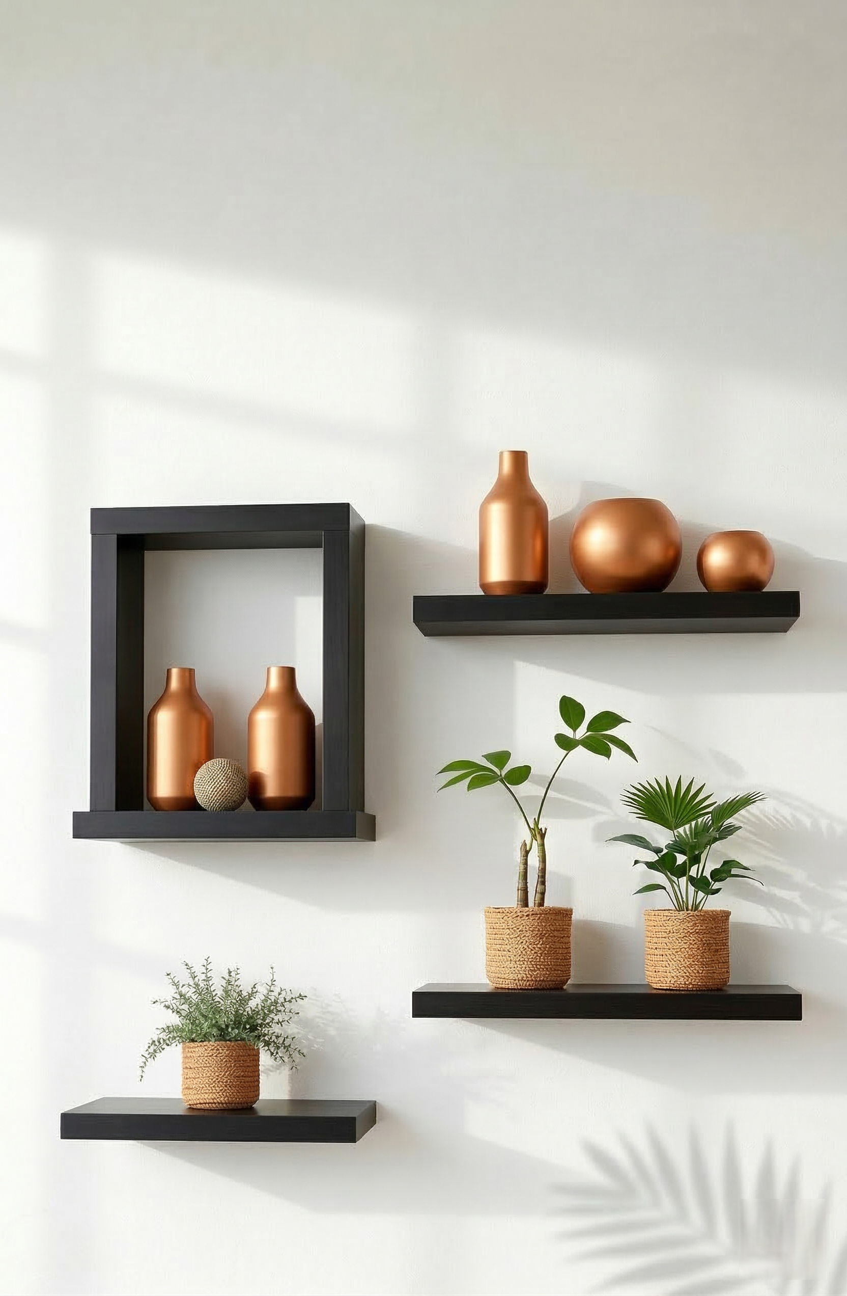 Multi-Tier Wall Shelf – Vertical Floating Wooden Rack for Plants, Books, Photos & Home Decor, Modern Display Stand for Living Room & Bedroom (Black)