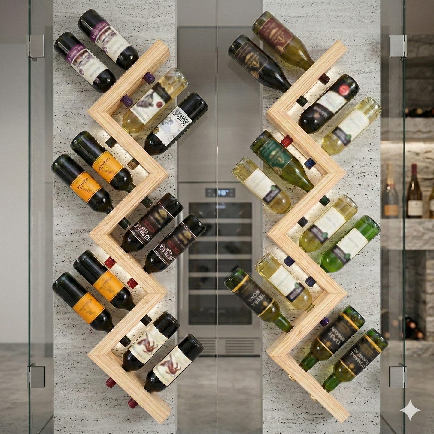 Kaylyn Decor Wall Hanging Wooden Wine Rack – Solid Wood Mini Bar for Home with Bottle Storage & Glass Hanging Space