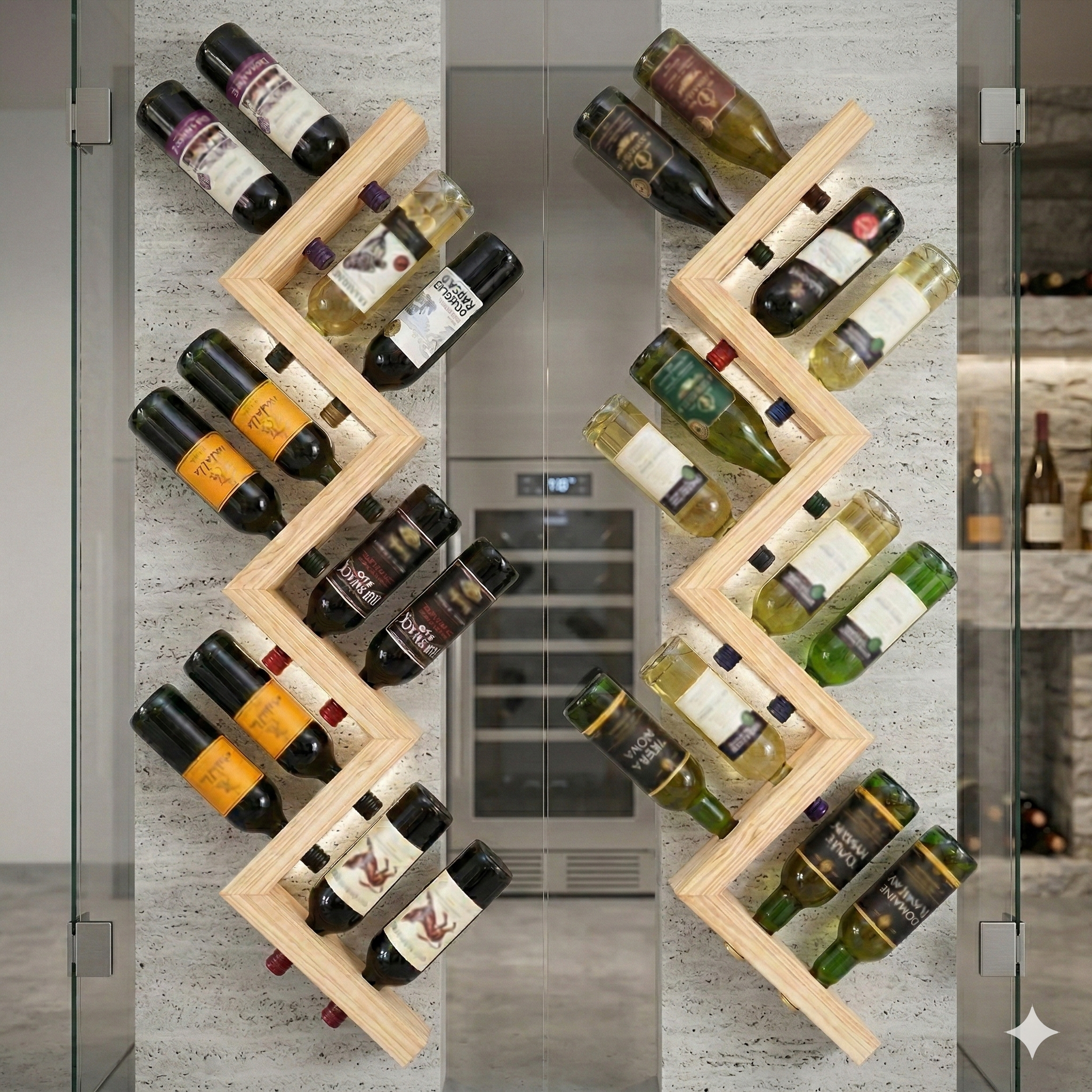 Kaylyn Decor Wall Hanging Wooden Wine Rack – Solid Wood Mini Bar for Home with Bottle Storage & Glass Hanging Space