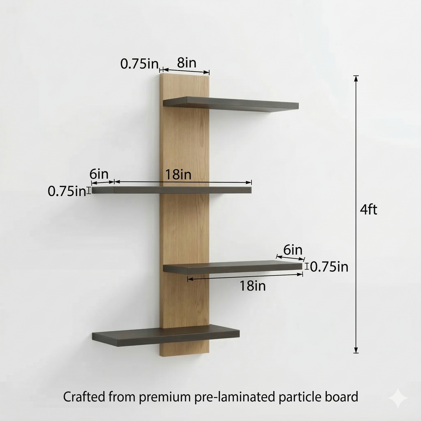 Kaylyn Decor Multi-Tier Wall Shelf – Vertical Floating Wooden Rack for Plants, Books, Photos & Home Decor, Modern Display Stand for Living Room & Bedroom (Brown & Black)