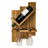 Wall Hanging Wooden Wine Rack – Solid Wood Mini Bar for Home with Bottle Storage & Glass Hanging Space, Walnut Finish