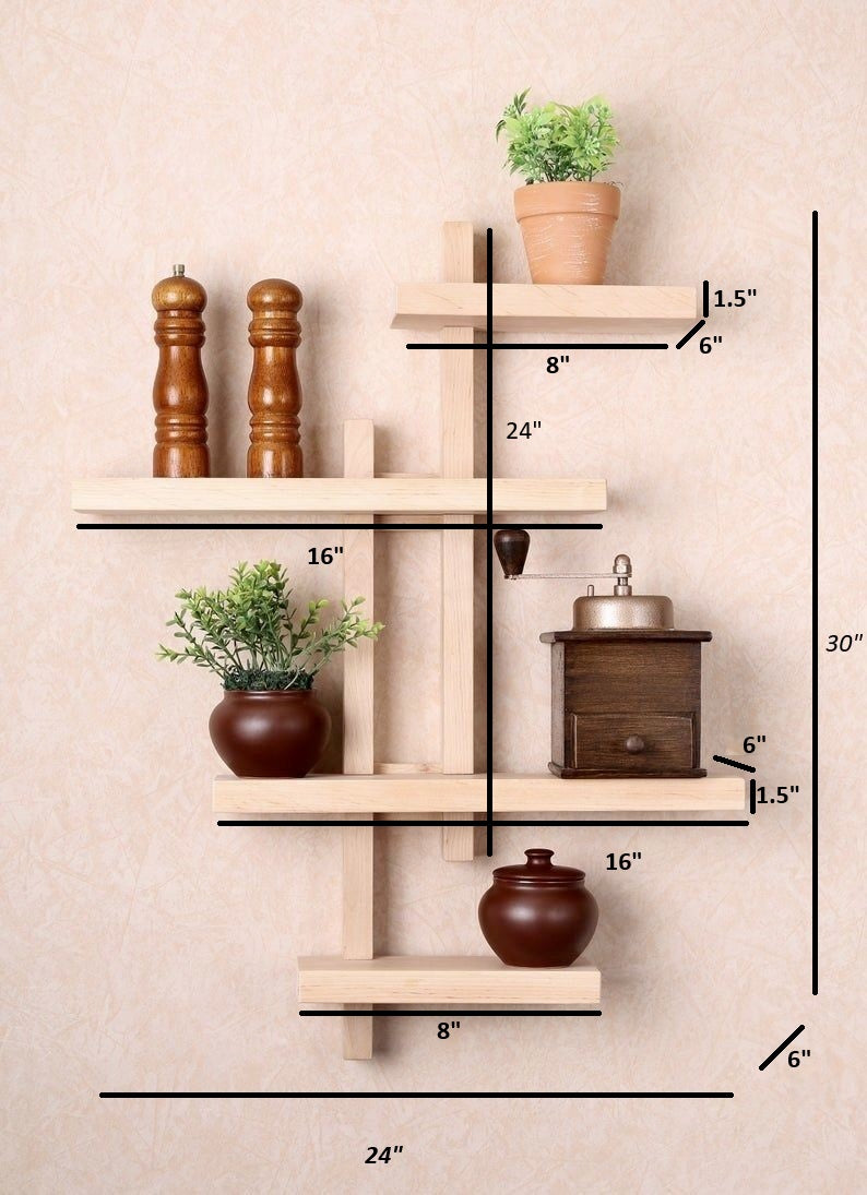 Multi-Tier Wall Shelf – Vertical Floating Wooden Rack for Plants, Books, Photos & Home Decor, Modern Display Stand for Living Room & Bedroom (Pine Brown)