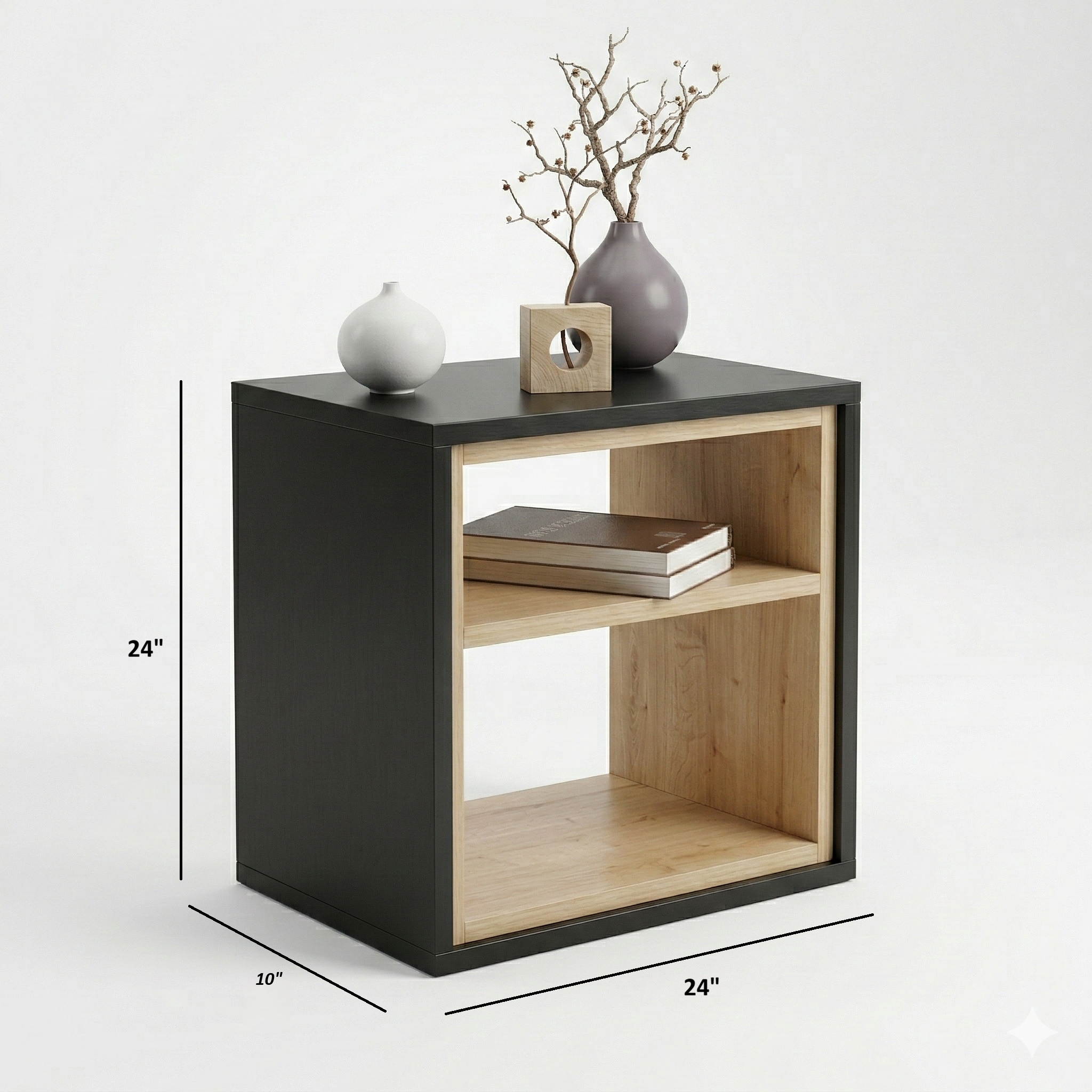 Modern Bedside Table with Open Shelf Storage – Wooden Nightstand for Bedroom | Compact End Table | Small Side Table for Living Room