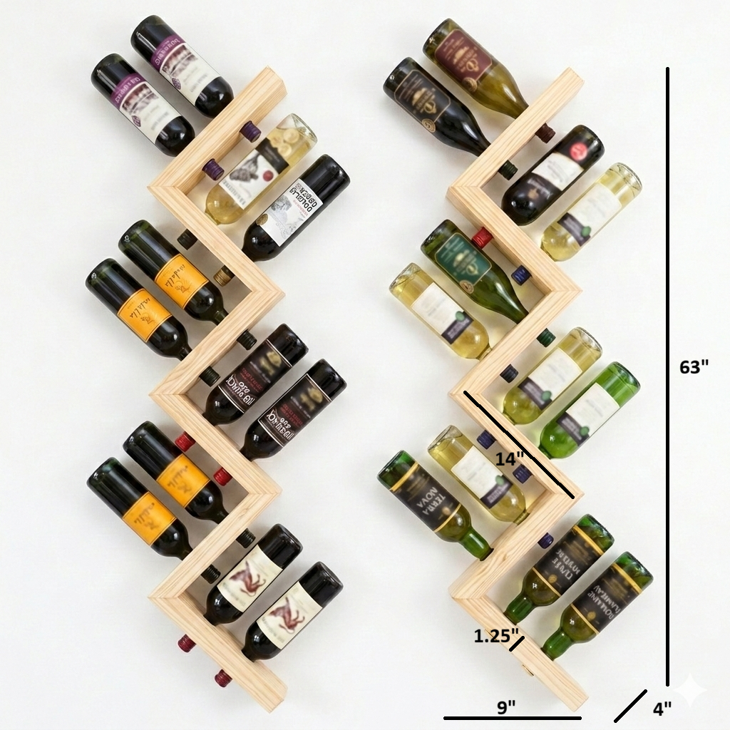 Kaylyn Decor Wall Hanging Wooden Wine Rack – Solid Wood Mini Bar for Home with Bottle Storage & Glass Hanging Space