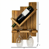 Wall Hanging Wooden Wine Rack – Solid Wood Mini Bar for Home with Bottle Storage & Glass Hanging Space, Walnut Finish