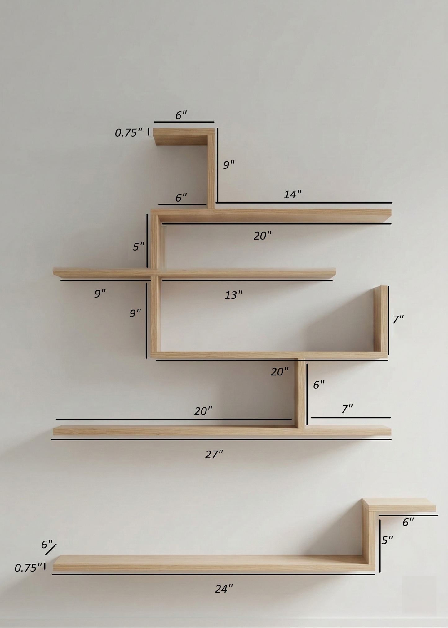 Multi-Tier Wooden Wall Shelf Set of 6 – Vertical Floating Wall Mounted Shelves for Indoor Plants, Books, Photo Frames & Decor | Modern Wall Organizer for Living Room