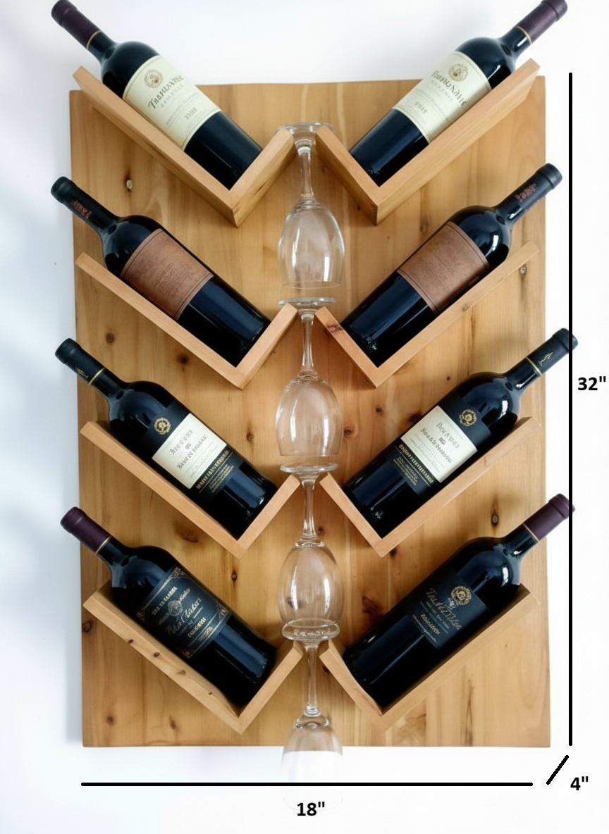 Wall-Mounted Wine Rack with Glass Holder – Rustic Wooden Shelf for Bottles & Stemware, Perfect for Kitchen, Bar, Dining Room, or Home Bar Decor