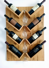 Wall-Mounted Wine Rack with Glass Holder – Rustic Wooden Shelf for Bottles & Stemware, Perfect for Kitchen, Bar, Dining Room, or Home Bar Decor