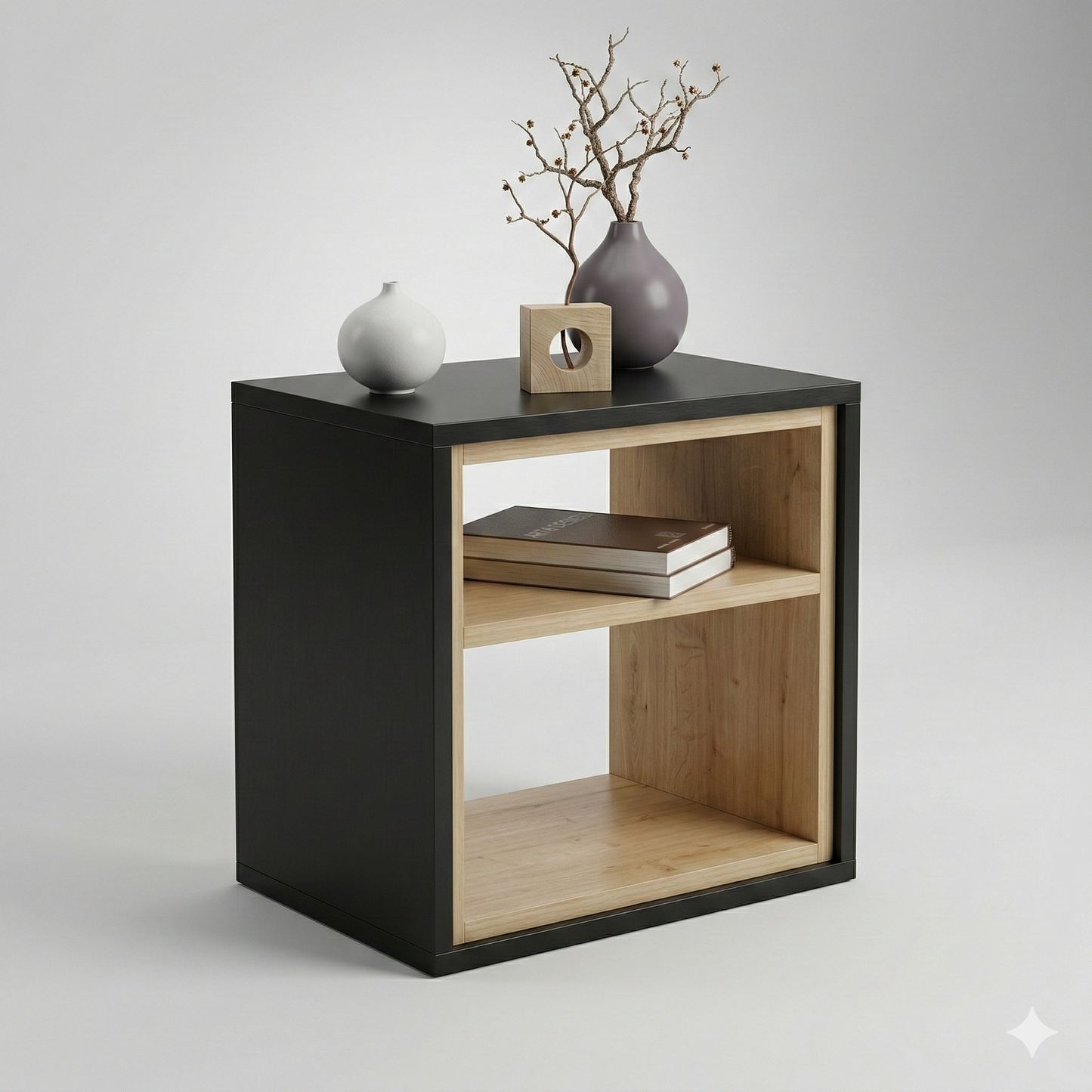 Modern Bedside Table with Open Shelf Storage – Wooden Nightstand for Bedroom | Compact End Table | Small Side Table for Living Room